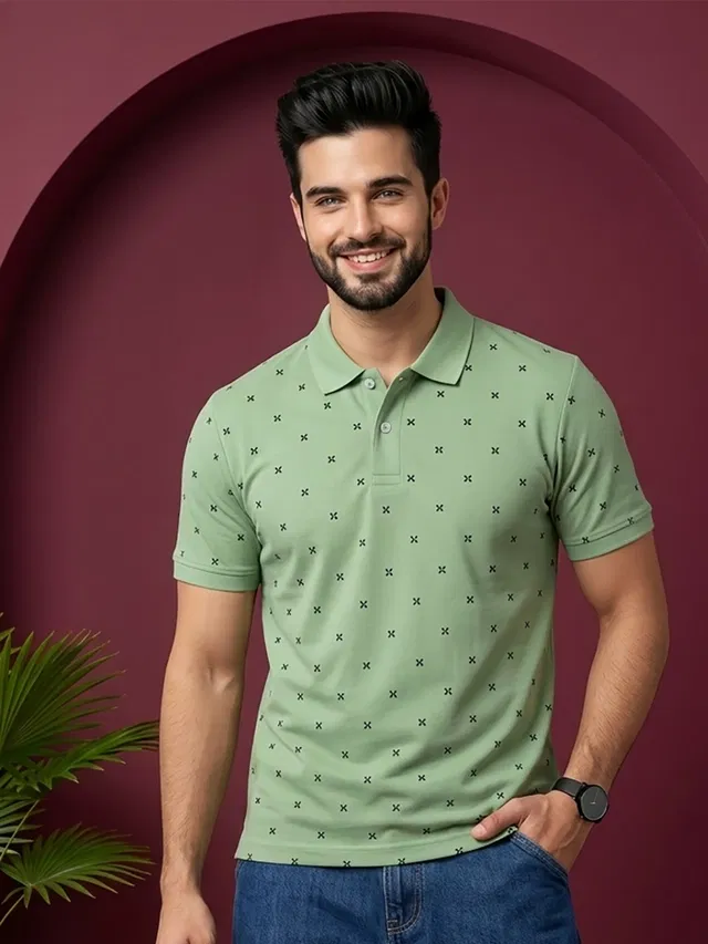 Printed Polo T-shirt for Men (Pista, XL)