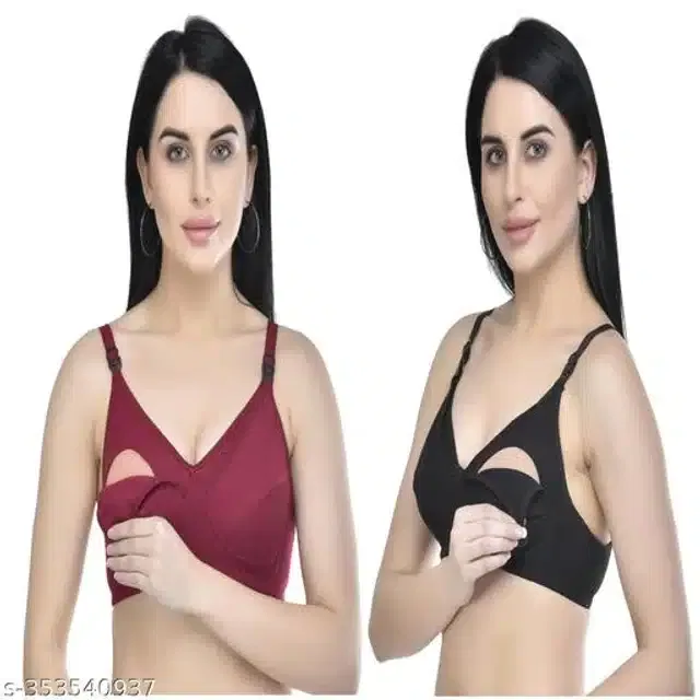 Polycotton Feeding Bra for Women (Assorted, XXXL) (Pack of 2)