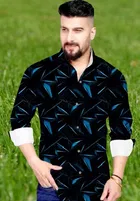 Lycra Printed Shirt For Men, Blue 