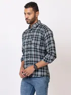 Cotton Blend Checkered Shirt for Men, Black 