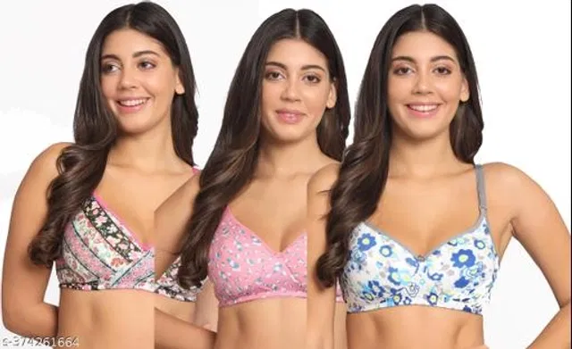 Cotton Blend Printed Padded Bra for Women (Multicolor, 30B) (Pack of 3)