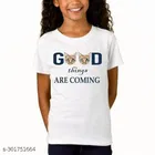 Half Sleeves T-Shirt for Girls (White, 3-4 Years)