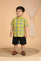 Poly Cotton Printed Shirt for boys, Yellow 