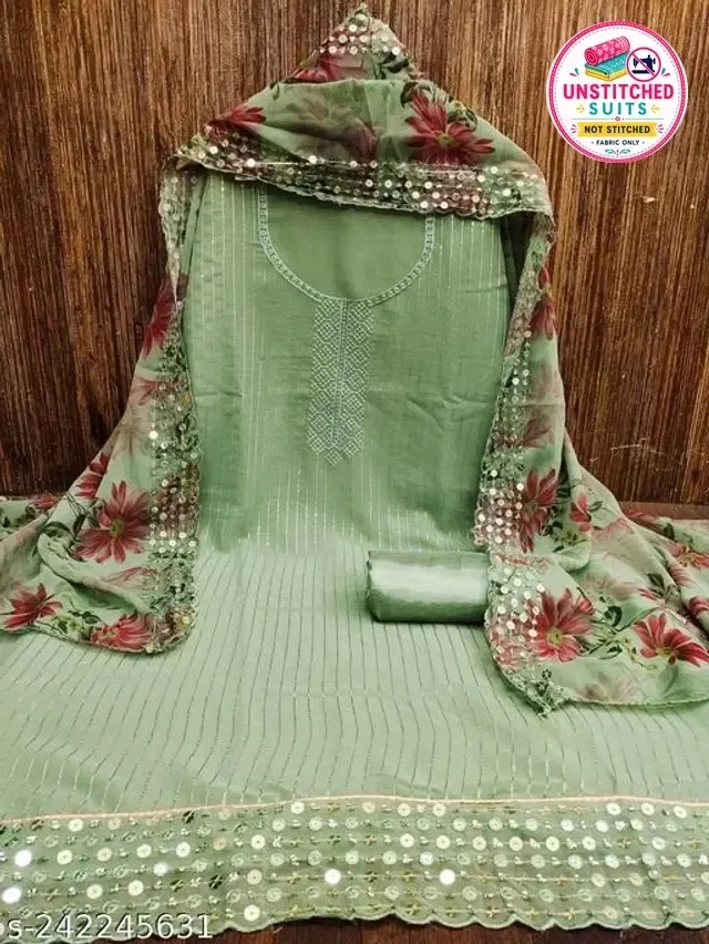 Embroidered Unstitched Suit for Women (Green, 2.25 m)