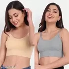 Cotten Blend Solid Padded Bras for Women (Multicolor, Free Size) (Pack of 2)