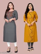 Solid Embroidered A-line Kurti for Women, Pack of 2 