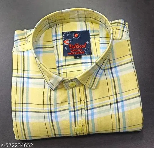 Cotton Blend Checked Shirt for Men, Yellow (M) Pack of 1