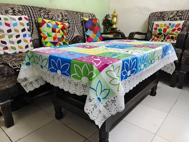 PVC Printed 4 Seaters Table Cover (Multicolor, 40x60 inches)