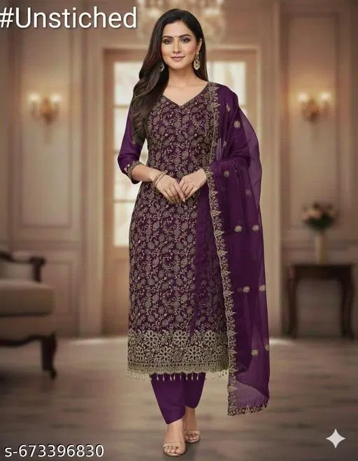 Embroidered Punjabi/All Over Suits for Women (Purple, 5.85 meter (S)) (Multicolor, 6.85 meter (3XL)