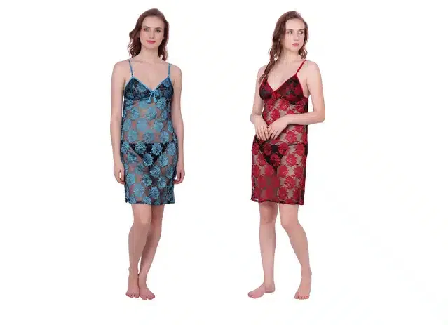 Babydolls for Women (Turquoise & Maroon, Pack of 2)