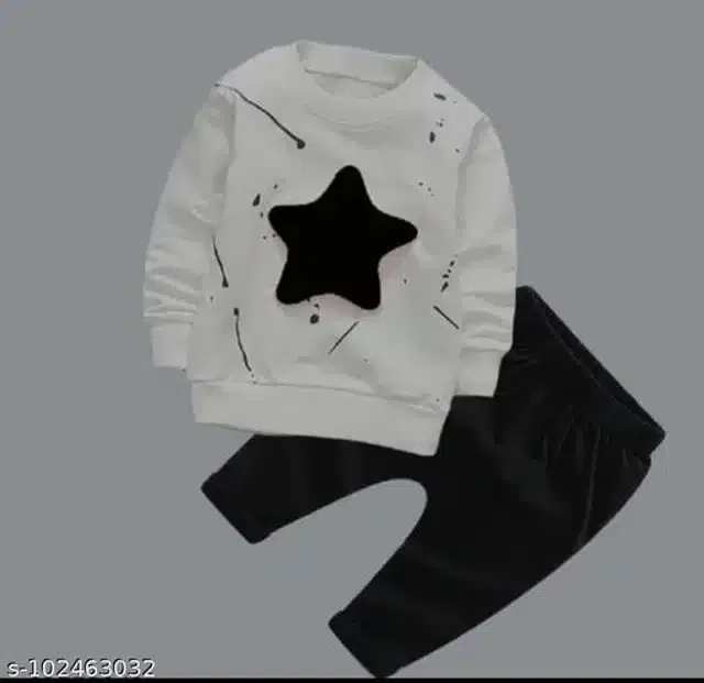 Hosiery Cotton Full Sleeves T-Shirt with Pant Clothing Set for Kids (White & Black, 18-24 Months)