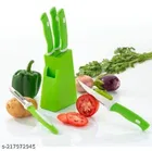 Stainless Steel Knife Set with Stand, Green, Set of 1