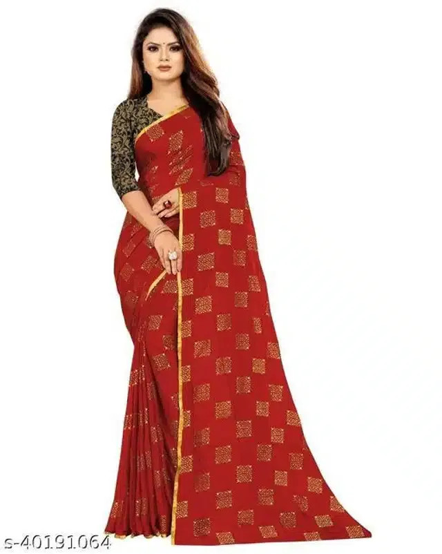 Chiffon Zari Woven Saree for Women (Red, 6.3 m)