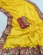 Georgette Solid Saree For Women, Mustard