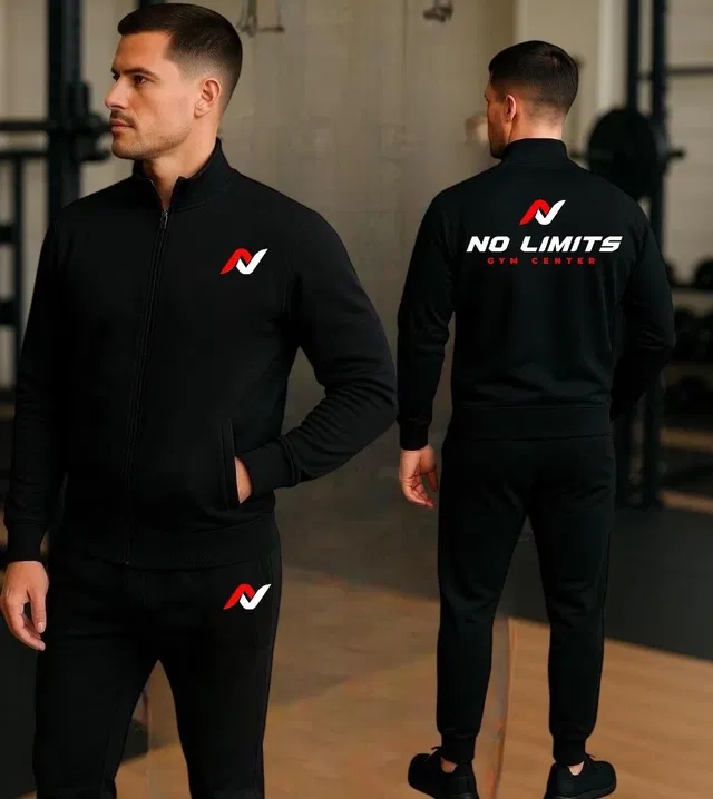 Polyester Printed Tracksuit for Men, Black (L)