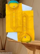 Cotton Solid Kurta Set for Men, Yellow & White, Pack of 2 