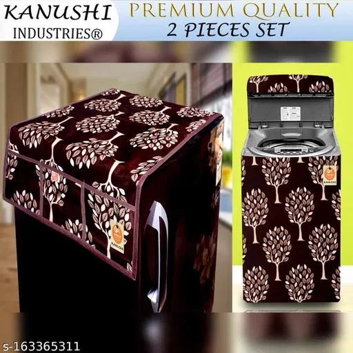 KANUSHI Industries® Fridge Covers / Refrigerator Cover +1 Pc Top Load Fully Automatic Washing Machine Cover (Suitable for 6 Kg, 6.5 kg, 7 kg, 7.5 kg) (Color- Brown)(FRI+WASMAC-FULLY-BROWN-TREE)