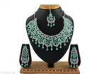 Rodium Plated Green Bridal Chocker Jewellery Set for Women 