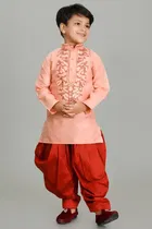 Dupion Silk Embroidered Kurta with Patiyala Set for Boys 