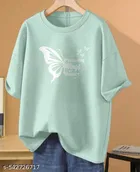 Cotton Blend Printed T-Shirt for Women, Mint Green 