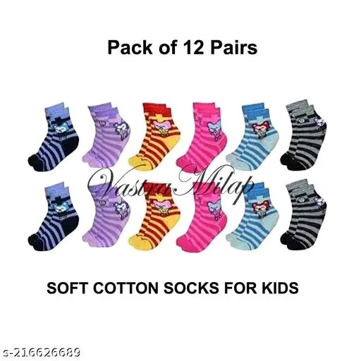 Cotton Socks for Kids (Multicolor, 4-5 Years) (Set of 12)