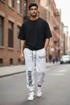 Cotton Blend Printed Track Pant for Men, White 