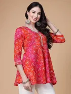 Rayon Bandhani Short Kurti for Women 