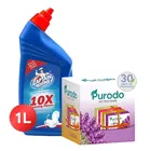 Captain Shine Disinfectant Toilet Cleaner 1 L + Purodo Air Freshner Blocks- Lavender, Jasmine, Sandal & Rose (Pack of 4)