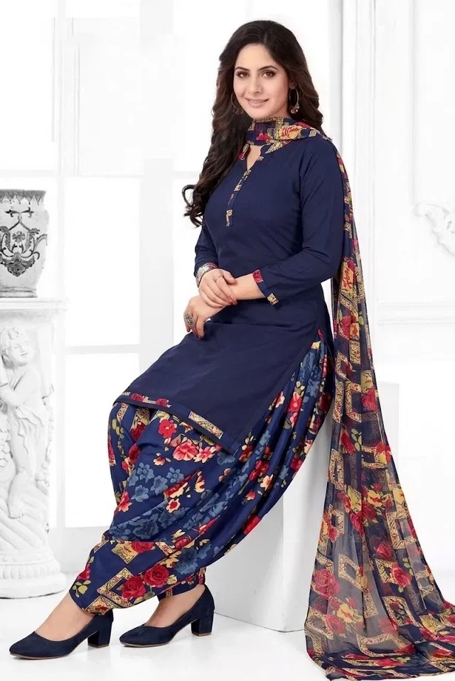 Punjabi Floral Suit for Women (Blue, Blue)