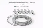 Portable Nylon Rope Clothesline 3 Meter + 6 Clips Grey