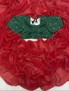 Chiffon Solid Saree for Women, Red 