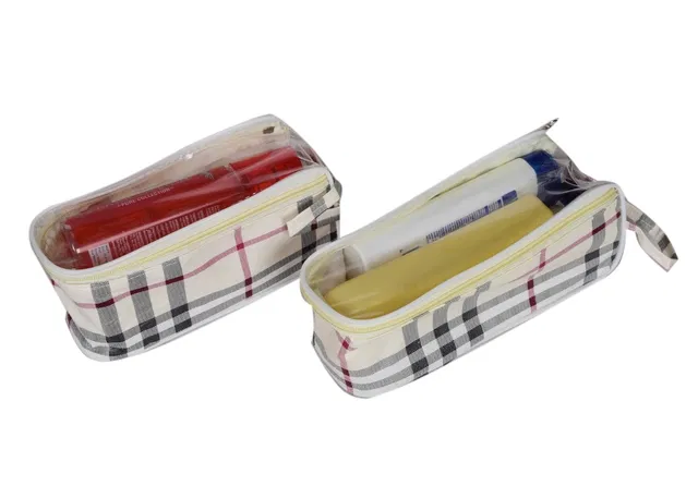 Canvas Portable Accessories & Cosmetics Storage Pouch (White, Set of 2)