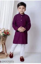 Sequin-Embellished Rayon Kurta Set for Boys 