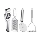 Oc9 Stainless Steel Lemon Squeezer & Cheese Grater & Pizza Cutter & Potato Masher Kitchen Tool Set 