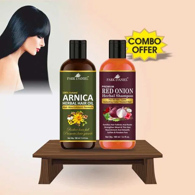 Park Daniel Premium Arnica Herbal Hair Oil & Red Onion Herbal Shampoo (Pack of 2, 100 ml) (SE-1558)