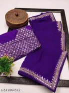 Georgette Solid Saree For Women, Purple