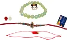 Combo of Metal 2 Pcs Rakhi, Bracelet, Greeting Card & Roli Chawal 