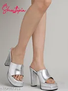 [48] Solid Synthetic Heel Sandals for Women 