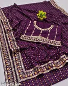 Chiffon Solid Saree For Women, Purple