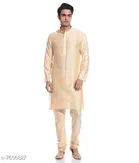 Dupion Silk Solid Kurta with Pyjama for Men 