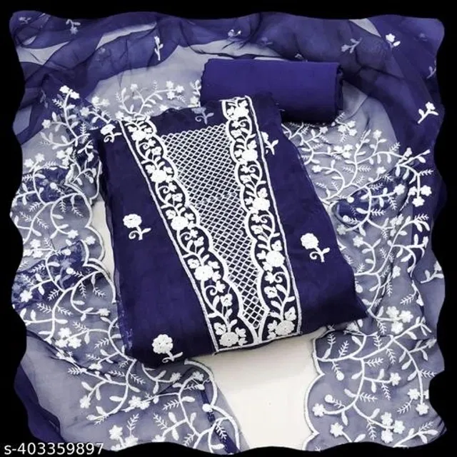 Embroidered Unstitched Suit for Women (Navy Blue, 2.25 m)