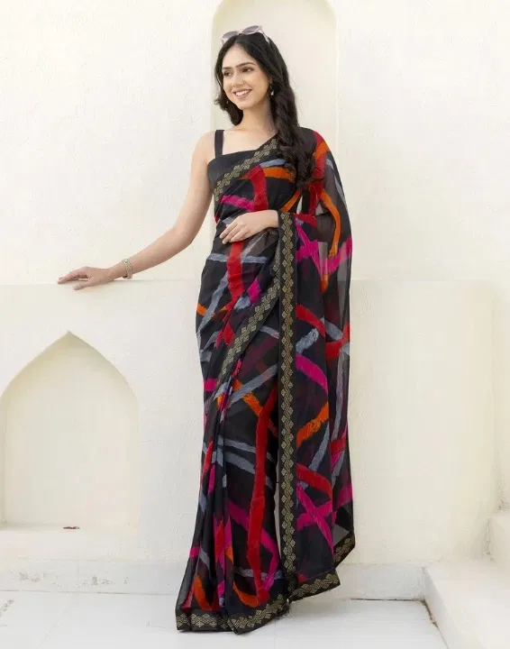 Georgette Printed Saree for Women (Multicolor, 6.3 m)