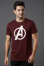 Cottont Blend  Printed T-shirt For Men, Maroon 