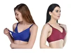 Cotton Blen Solid Non Padded Feeding Bras for Women (Multicolor, 32) (Pack of 2)