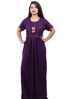 Satin Solid Nightdress for Women (Purple, XL)
