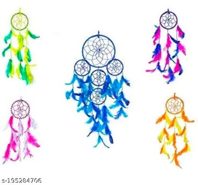 Feather Wall Hanging Dream Catcher (Multicolor, Pack of 5)
