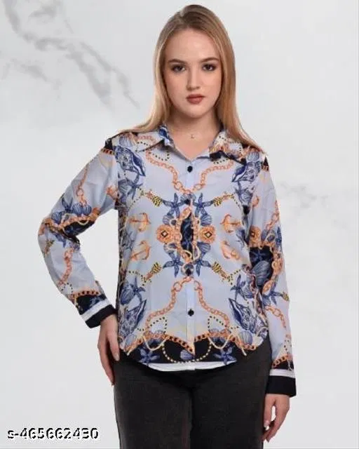 Ocean Seep Print Shirts for Women (White, L)