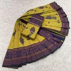 Litchi Silk Zari Embroidered Saree for Women, Lemon Yellow 