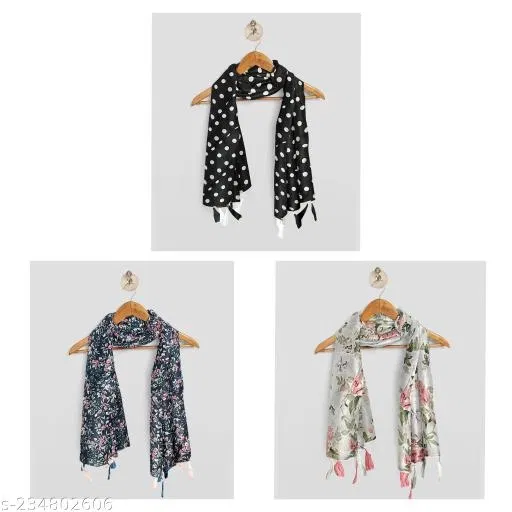 Chiffon Scarves for Women, Black, Pack of 3