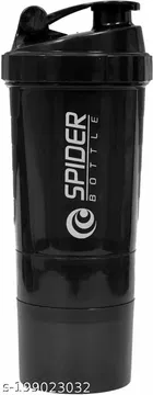 Plastic Gym Shaker and Sipper (Black, 500 ml)
